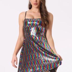 Allegra K XL Adjustable Spaghetti Strap Party Glitter Sparkle Sequin Dress